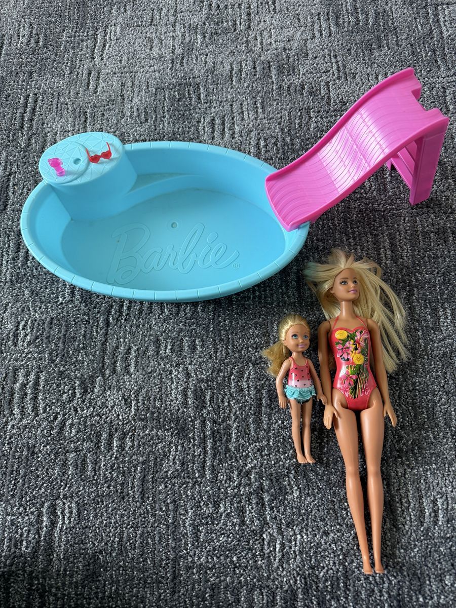 Barbie Doll Pool Party Set w/ 2 Dolls & Slide - Blonde Hair, Pink Swimsuits