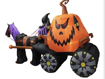 Halloween 11' Skeleton Pumpkin Reaper Horse Inflatable Graveyard Cemetery Home Decor Decoration Prop