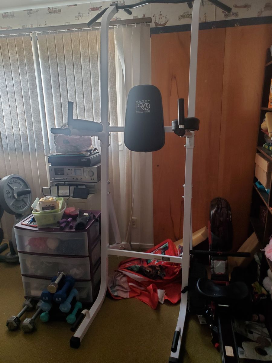 Marcy Pro Power Tower Pull Up Dip Station Multi-Function Fitness Equipment for Strength Training Dip Stand for Home Gym