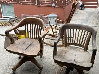 Antique Solid Oak Office Chairs (2)