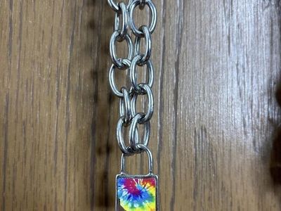 Silver-Tone Chain Necklace with Tie-Dye Padlock Pendant