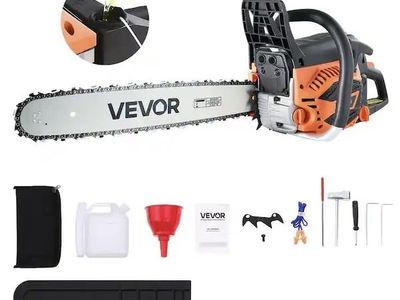 VEVOR 62 cc Gas Chainsaw, 20-in., 3.8 HP, Non-Slip Handle, Dual Fuel Tanks, for Wood Cutting, Tree Trimming, and Land Clearing