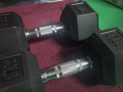 Pair of 30 LB Rubber Encased Hex Dumbbells