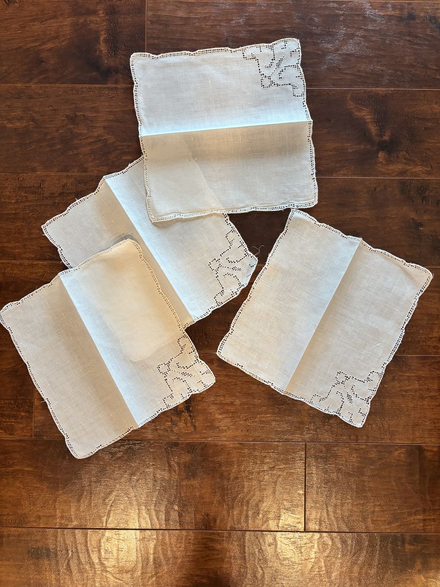 Handmade Lace Napkins - Vintage White Linen Table Decor Set of 4