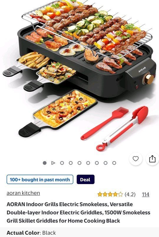 New Aoran Indoor Electric Smokeless Grill and Raclette Griddle, 1700W Black