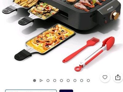 New Aoran Indoor Electric Smokeless Grill and Raclette Griddle, 1700W Black