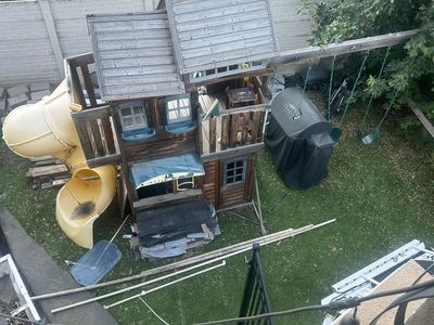 Wooden Outdoor Playset with Spiral Tube Slide and Swings FREE
