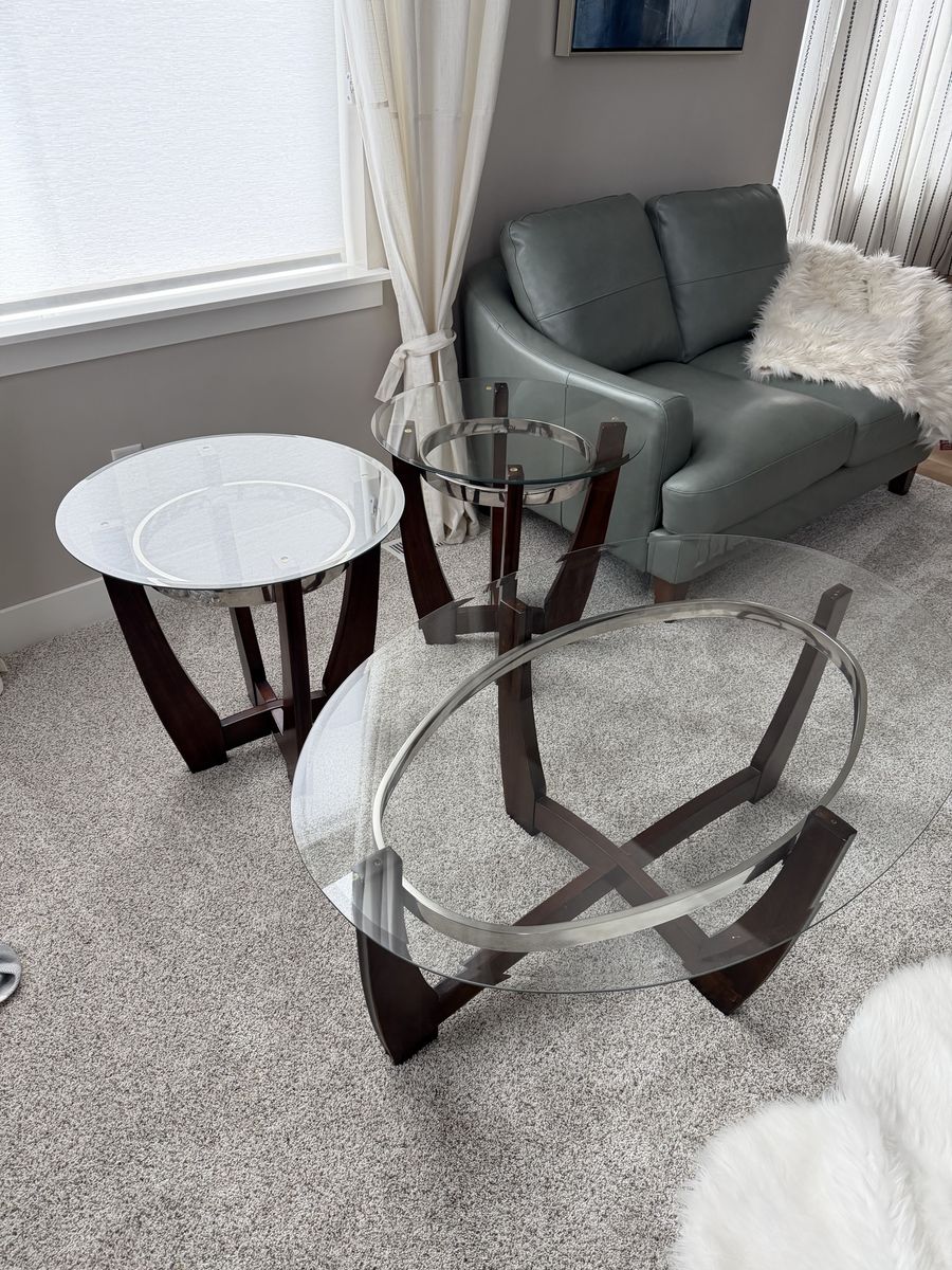 Glass Top Coffee & End Tables Set - 3 Pcs