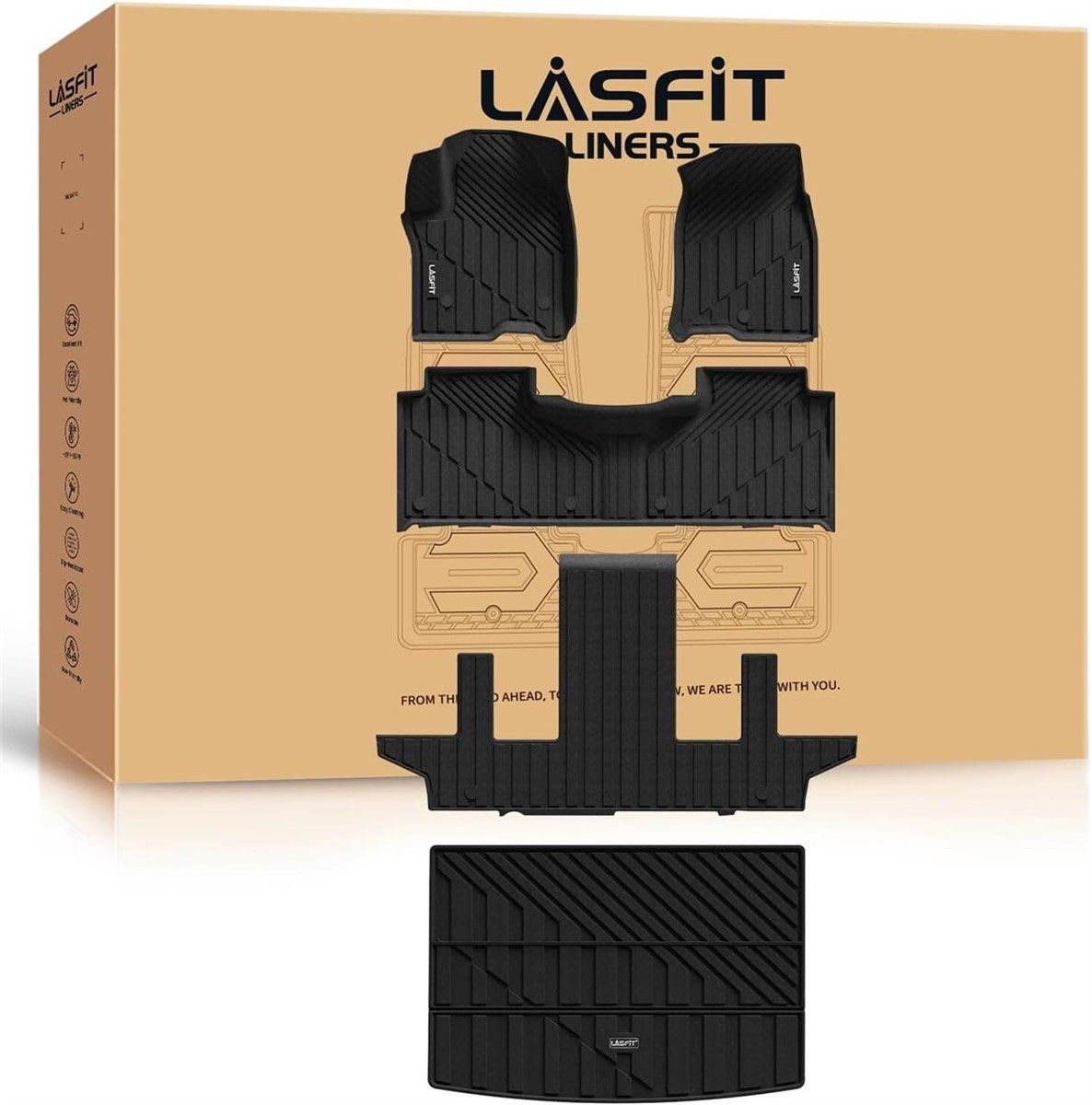 LASFIT Floor Mats & Cargo Liner 2021-2026 & Only 7 Seats (Not for 8/9 Seats) for Chevy Suburban/GMC Yukon XL(Only Yukon XL, Not