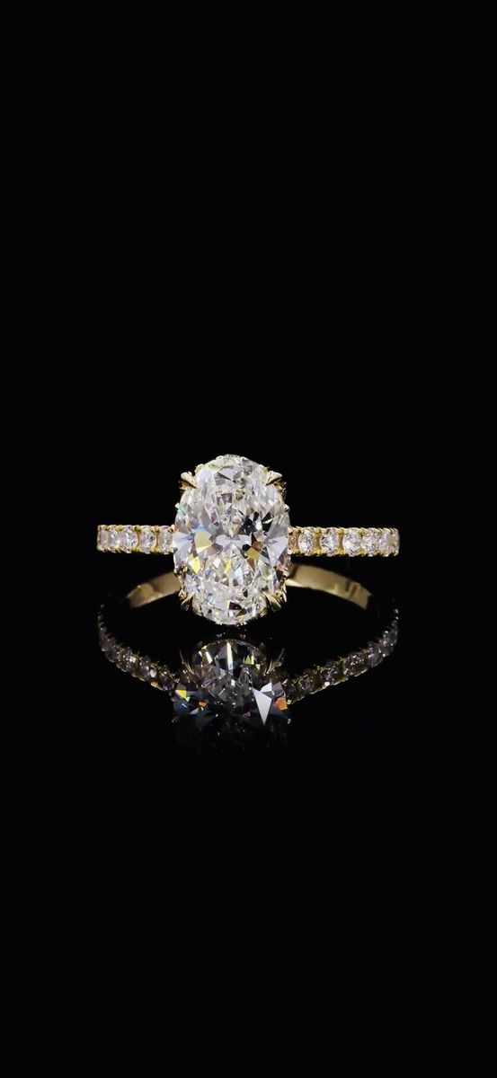 2.52CTW Lab Grown Diamond Ring 14K Yellow Gold 2CT Oval Hidden Halo Tulip Cathedral size 6.5