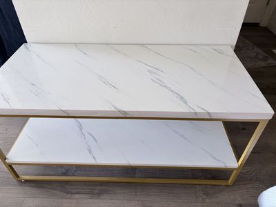 Modern Marble-Look CoffeeTable w/ Gold Frame