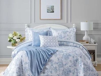 New, but open packaging NSH by New Sega Home Annabelle 10-Piece Blue Comforter Set, Queen
