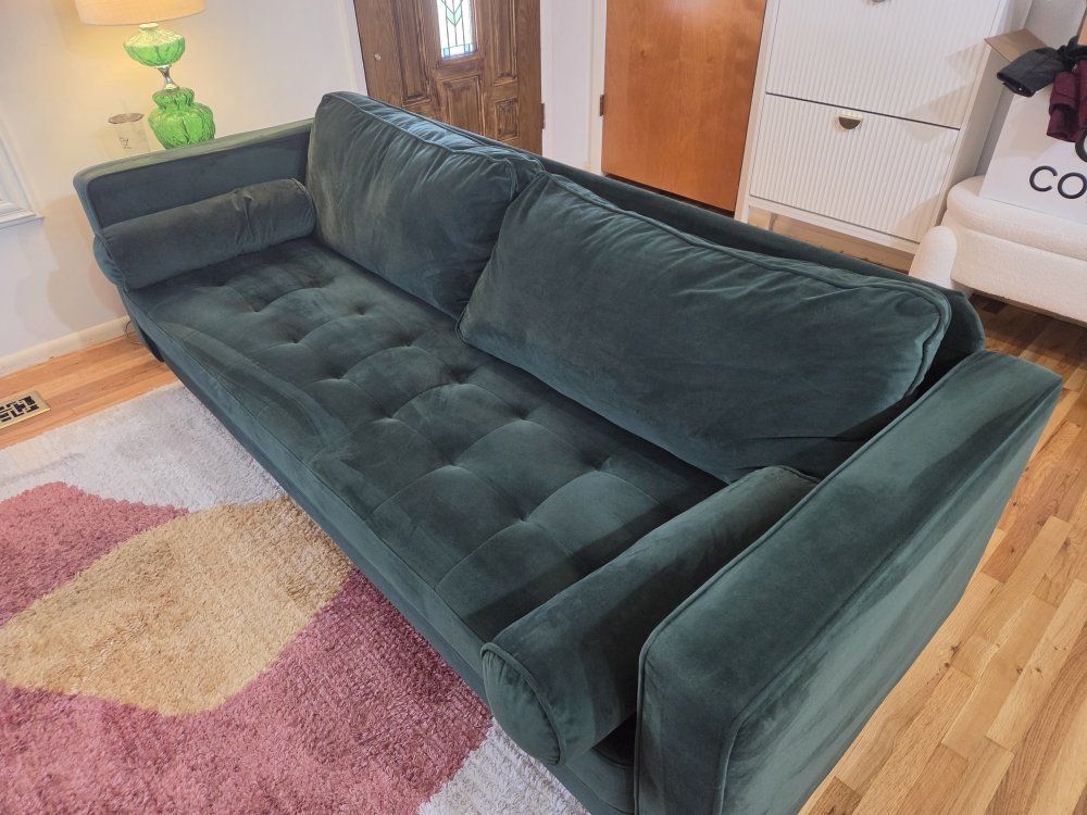 deep green velvet mcm sofa