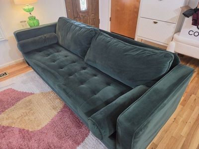 deep green velvet mcm sofa