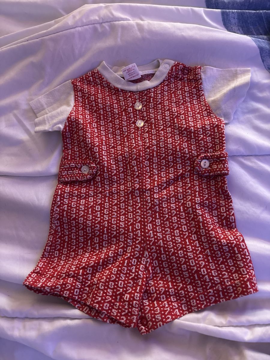 Vintage Buster Brown Red and White Number Print Baby Romper - Size 24 Months