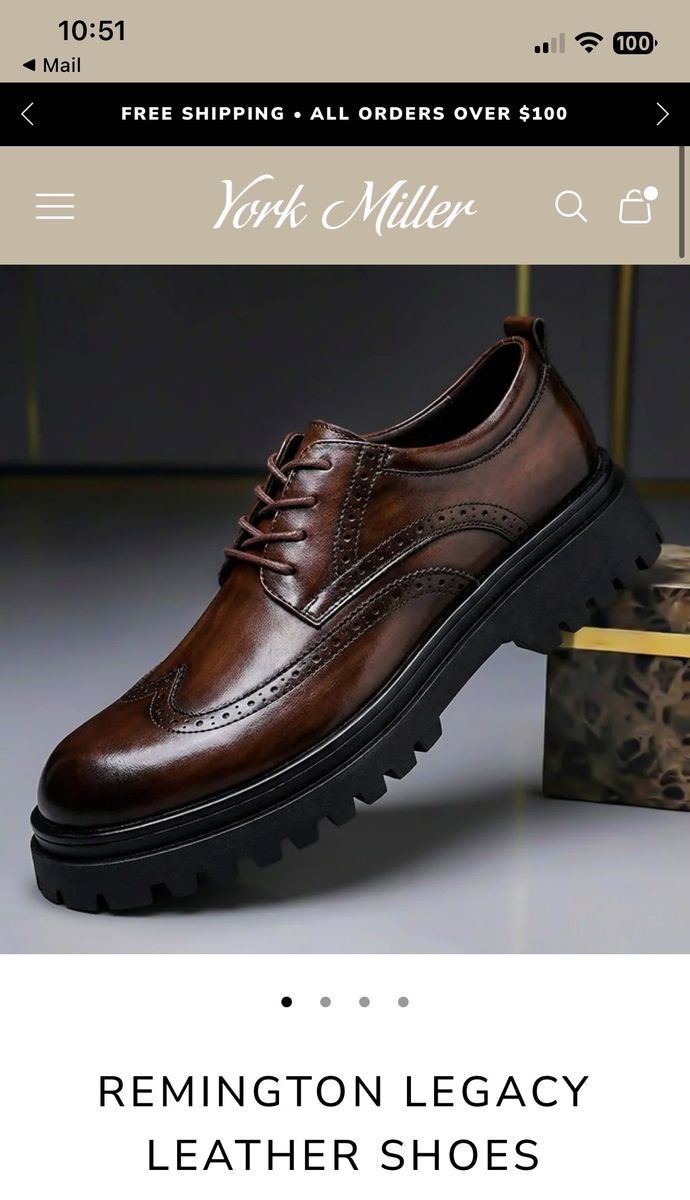 York Miller Remington Legacy Brown Leather Brogue Oxfords with Chunky Rubber Lug Sole, Size 10.5