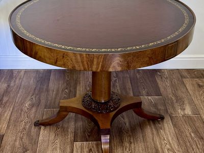 Vintage Regency-Style Drum Table with Leather Top