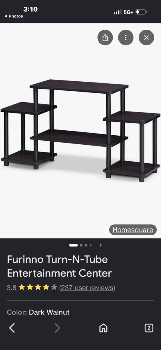 Furinno Turn-N-Tube Entertainment Center TV Stand Dark Walnut