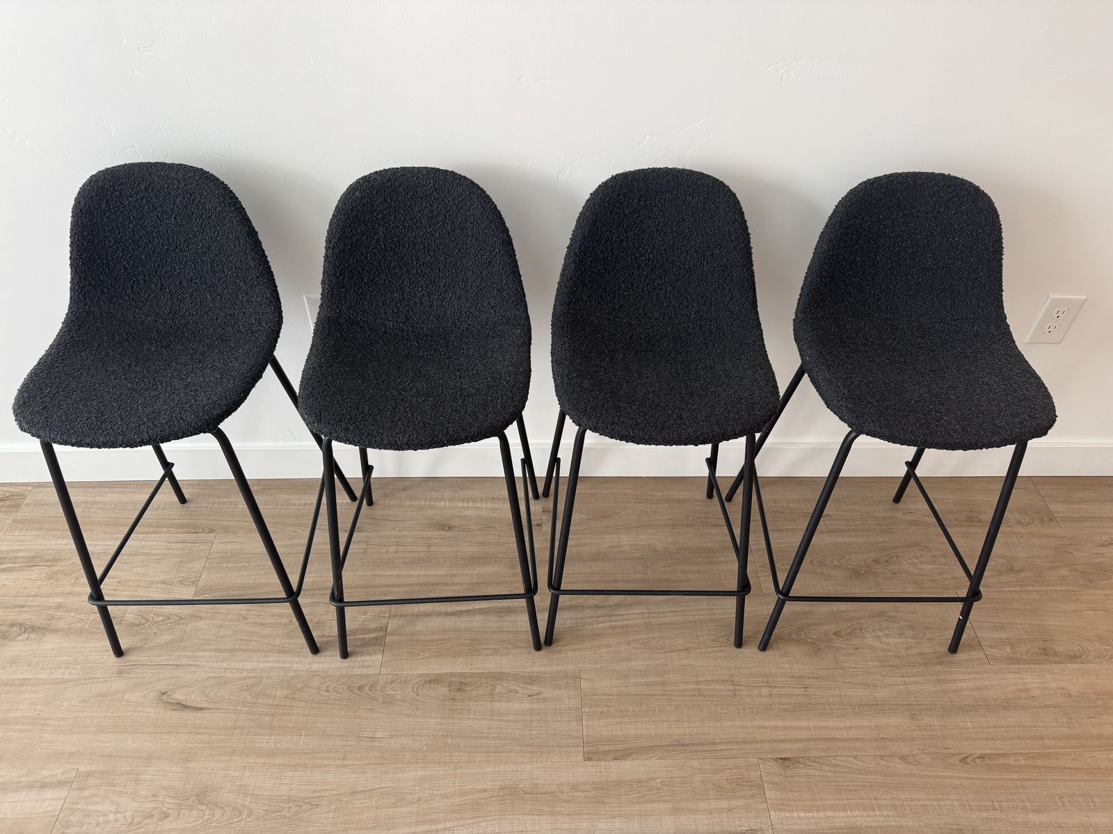 4 Bar Stools - Black Boucle