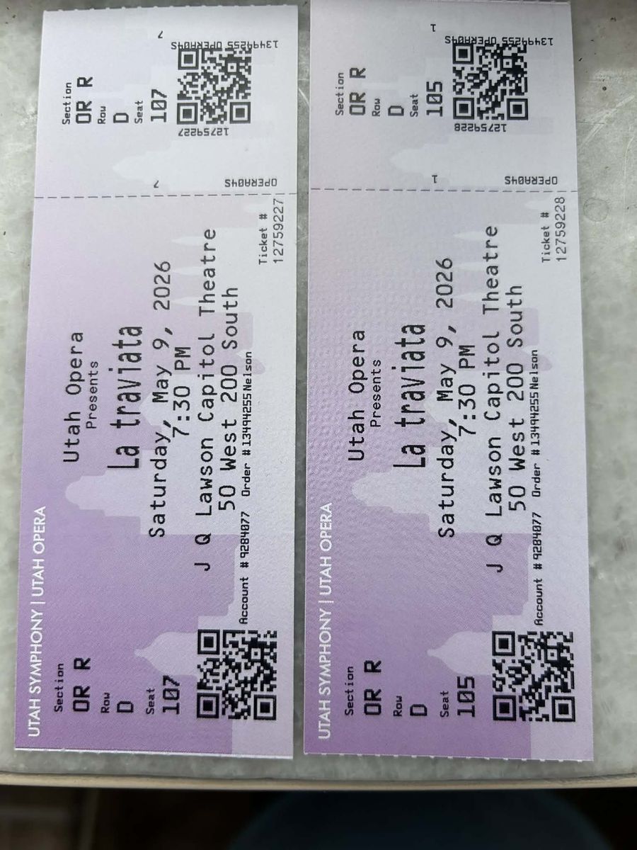 Utah Opera La Traviata for Saturday, May 9 at 7:30 pm