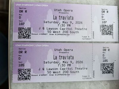 Utah Opera La Traviata for Saturday, May 9 at 7:30 pm