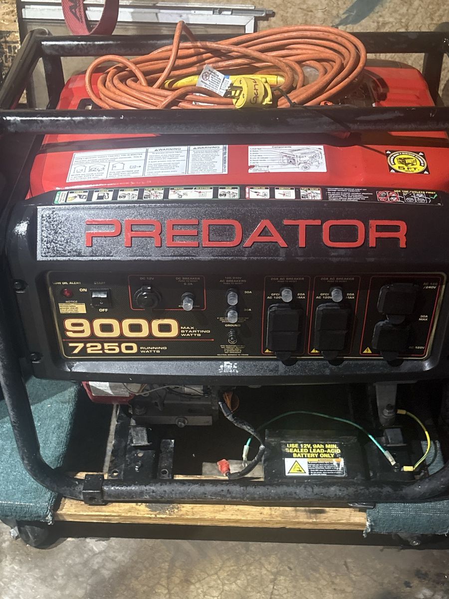 Predator 9000W Peak 7250W Running Portable Gas Generator - Good Condition
