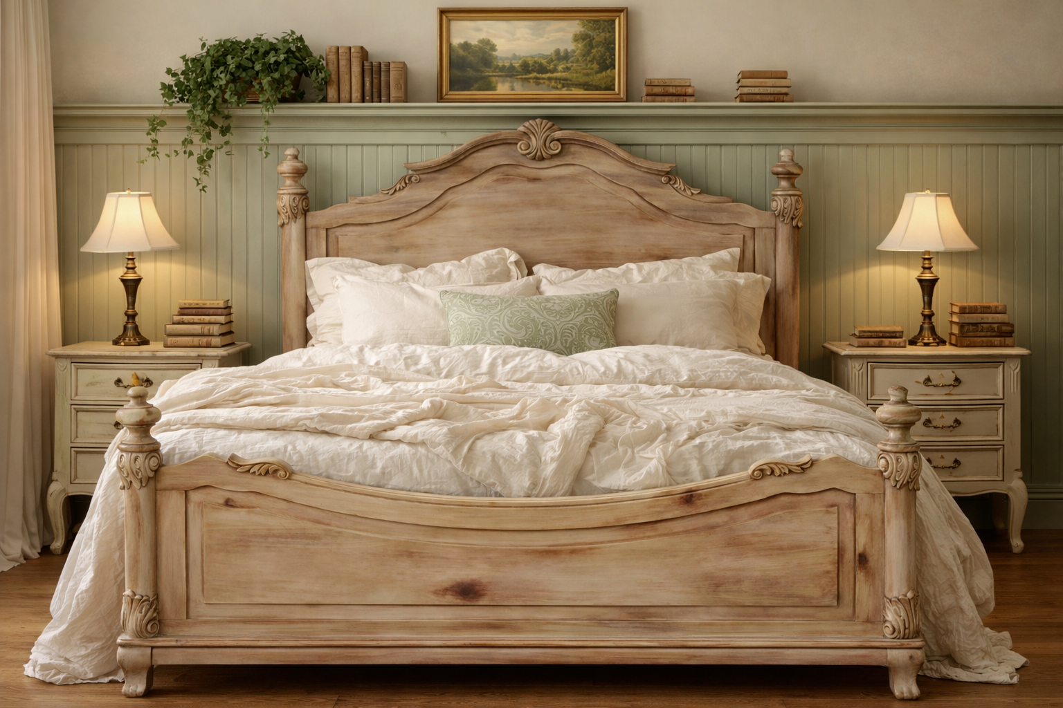 Nightingale Weathered King Bed Frame Cottagecore French Country Farmhouse Victorian Western