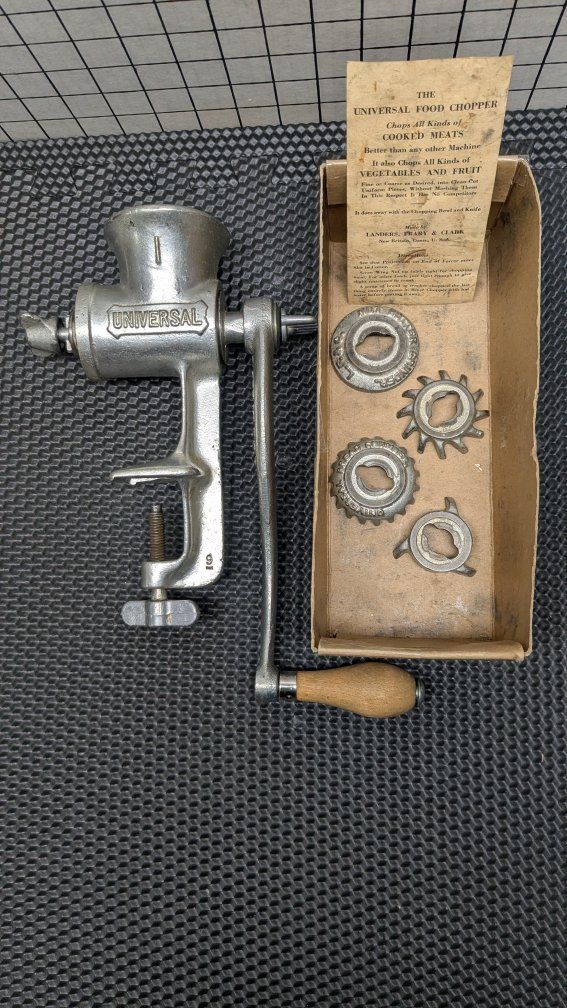 Universal No 1 Food & Meat Chopper Hand Crank Grinder RARE BLADES&INSTRUCTIONS