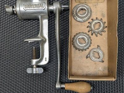 Universal No 1 Food & Meat Chopper Hand Crank Grinder RARE BLADES&INSTRUCTIONS