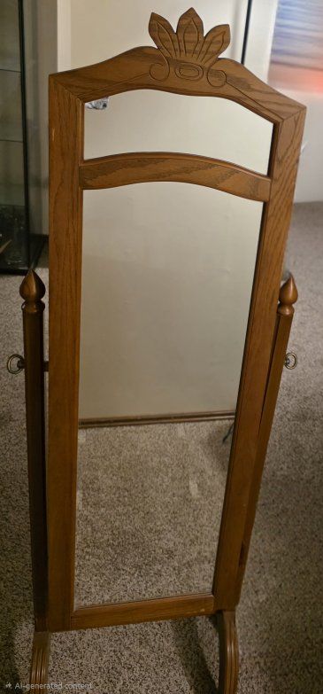 Wooden Floor-Standing Jewelry Armoire Mirror with Storage