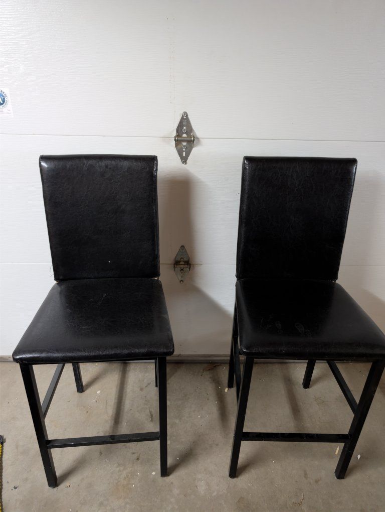 2 Black Faux Leather Dining Chairs, 44" Tall