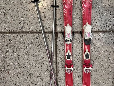 Volkl Chica Jr. Skis with Marker 4.5 Bindings & Poles - 120cm - Pink/White - Used