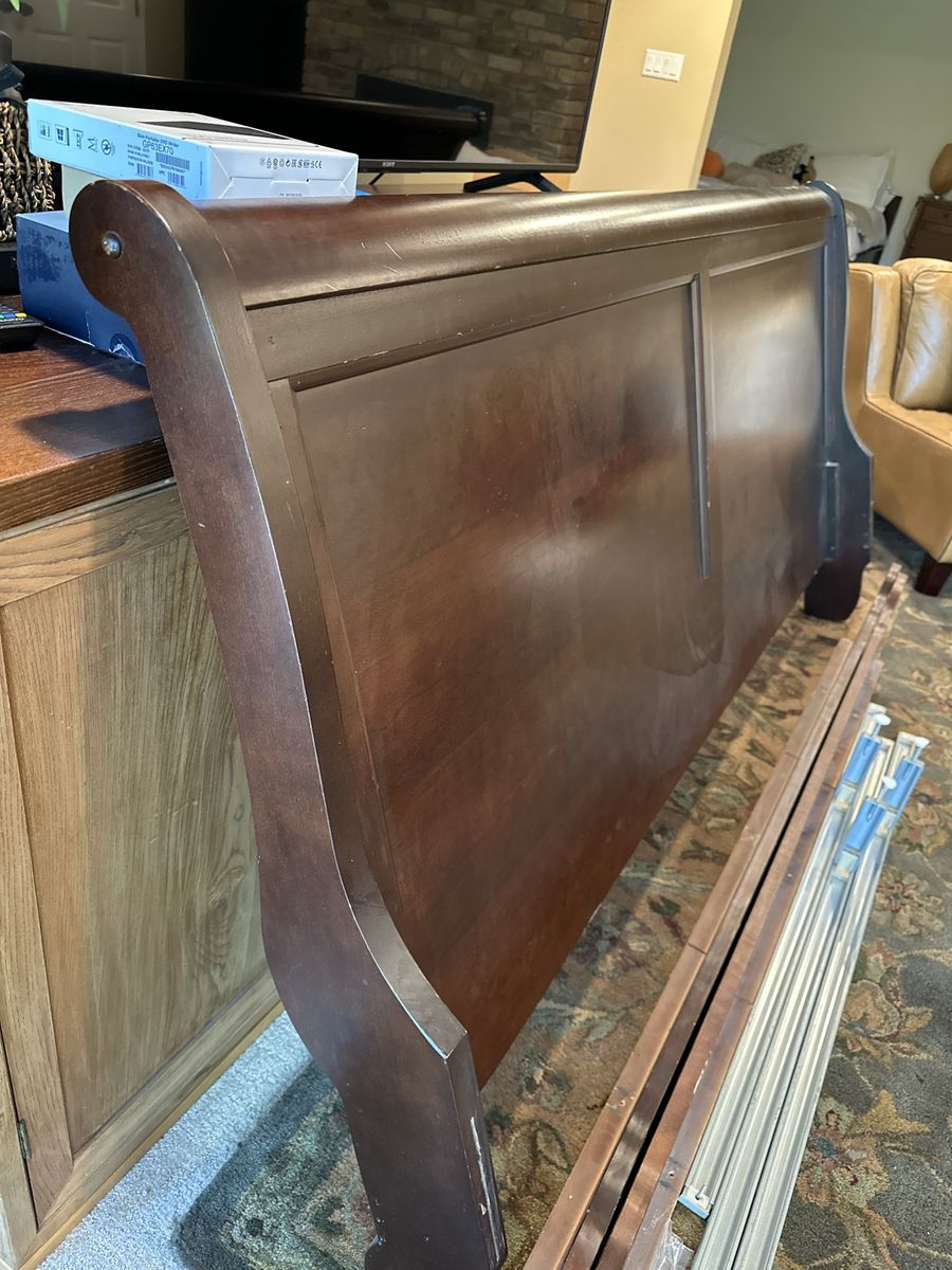 Wooden Sleigh Bed Frame Dark Brown