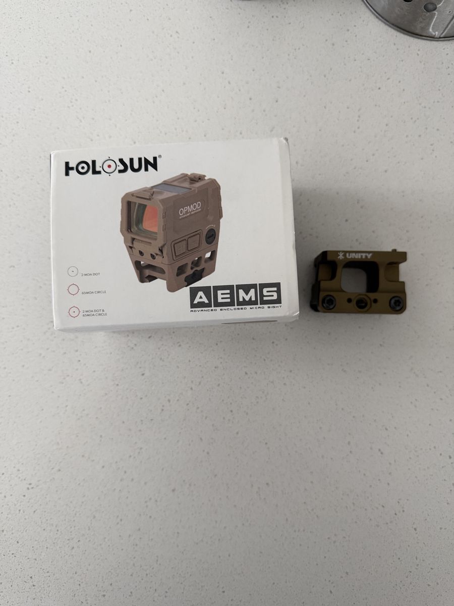 Holosun AEMS OPMOD Red Dot Sight FDE with Unity Tactical FAST Mount