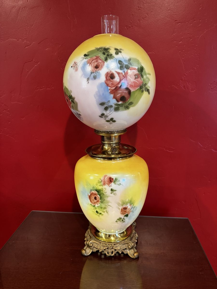 Large Vintage Hand-Painted Floral Gone with the Wind Hurricane Lamp - Victorian GWTW - with dual LED Lights