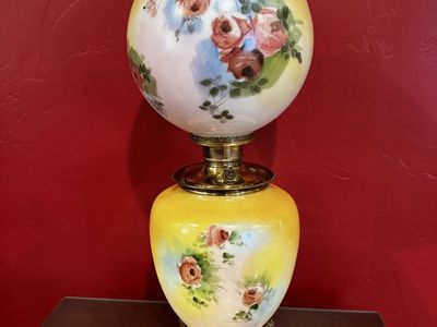 Large Vintage Hand-Painted Floral Gone with the Wind Hurricane Lamp - Victorian GWTW - with dual LED Lights