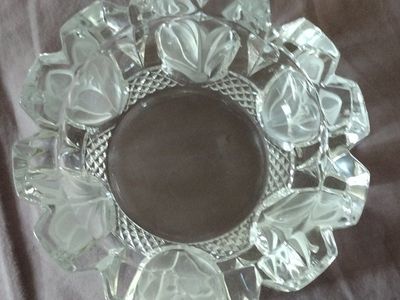 Vintage Clear Glass Flower Ashtray with Frosted Leaf Design - Decorative Dish