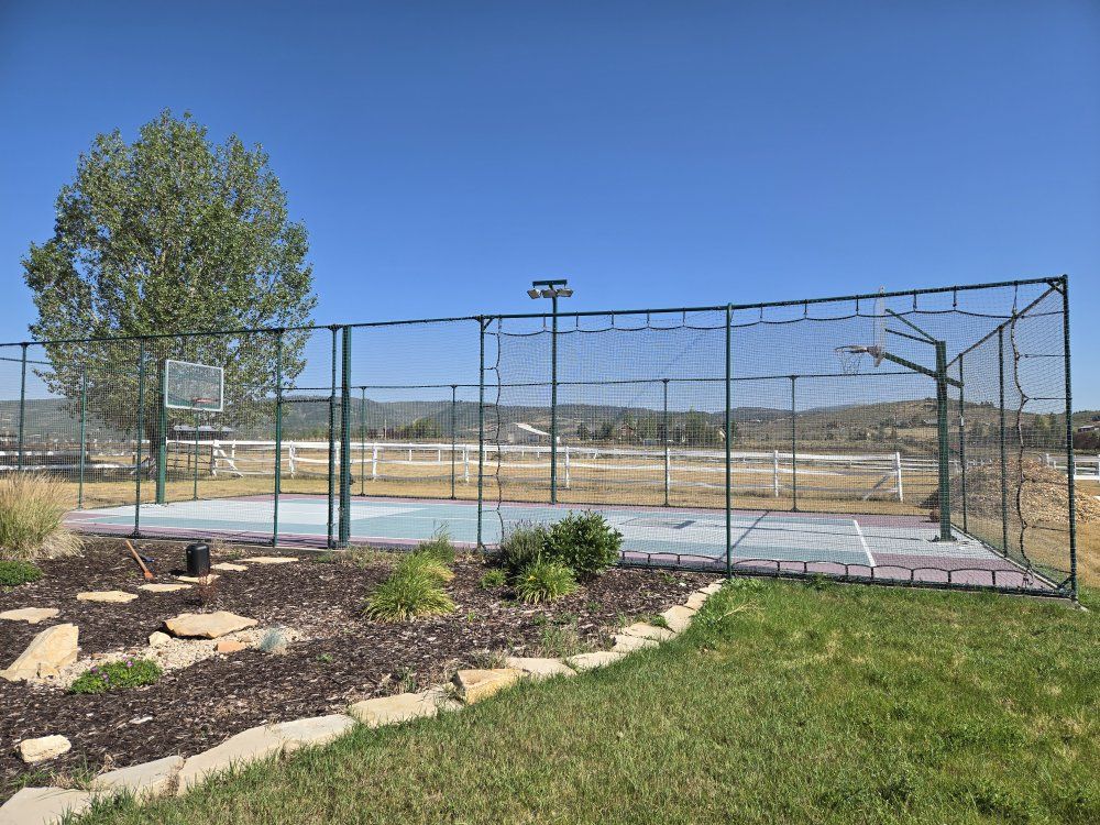 FREE Outdoor Sports Court Netting Enclosure System with Poles. Basketball post/hoop. light post. Flooring grid system.