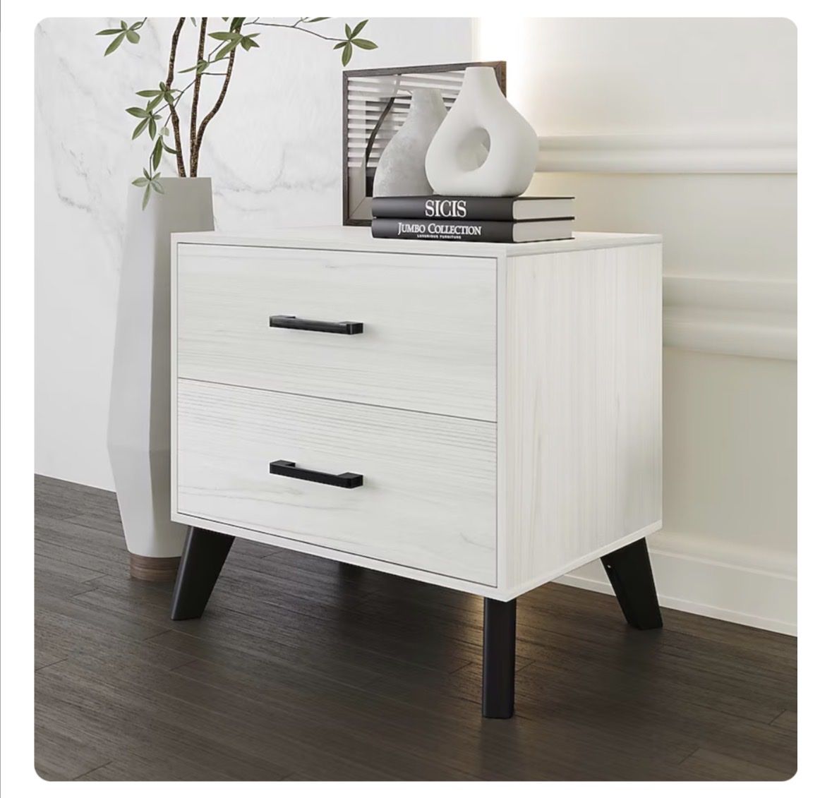 Modern 2-Drawer light grey Wood Nightstand. New in