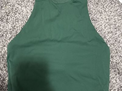 Cotton on Body, Dark Green High Neck Racerback Crop Top Activewear Tank (Size Xs)