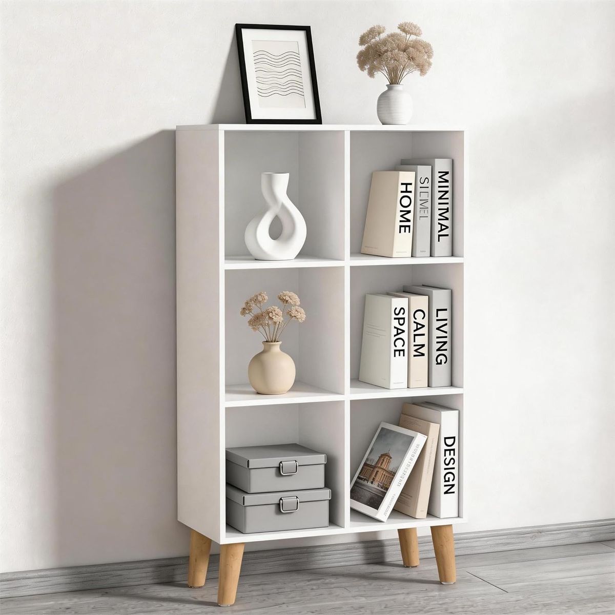 6 Wooden Cube Storage Organizer - White