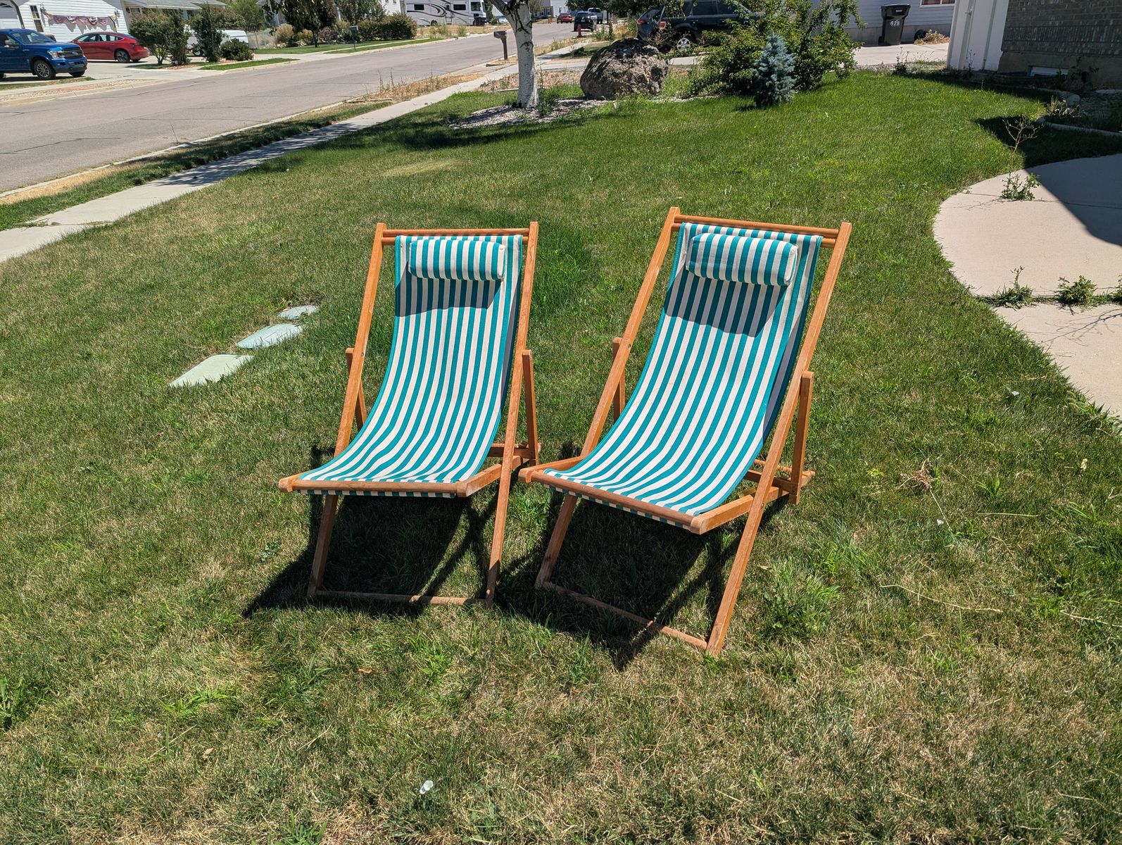 Pair of Wooden Vintage Beach sling chairs - Outdoor Deck Chairs