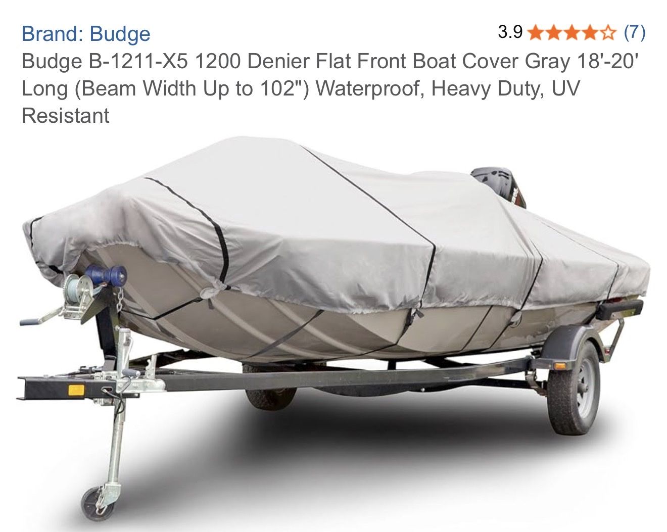 Budge B-1211-X5 Heavy Duty 1200 Denier Waterproof Boat Cover Gray 18'-20'