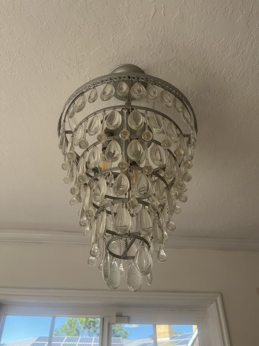 Elegant Clear Teardrop Crystal Chandelier - Tiered Flush Mount Light Fixture