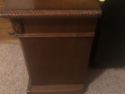 Ornate Traditional Wood End Table with Single Drawer & Cabinet Storage - Dark Brown Finish