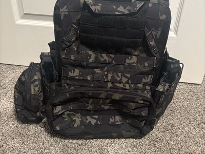 Tactical Plate Carrier Vest - Black Multicam Camo, Adjustable, Molle System