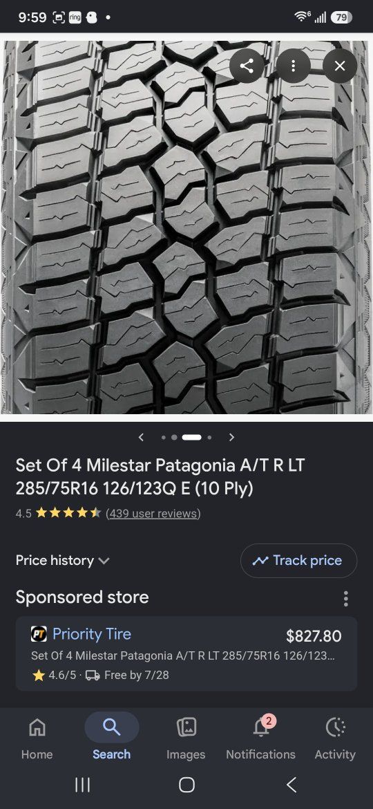 Set of 4 Milestar Patagonia A/T R LT 285/75R16 E (10 Ply) All-Terrain Tires