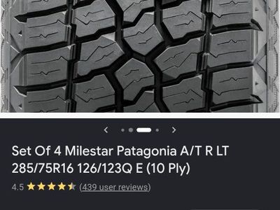 Set of 4 Milestar Patagonia A/T R LT 285/75R16 E (10 Ply) All-Terrain Tires