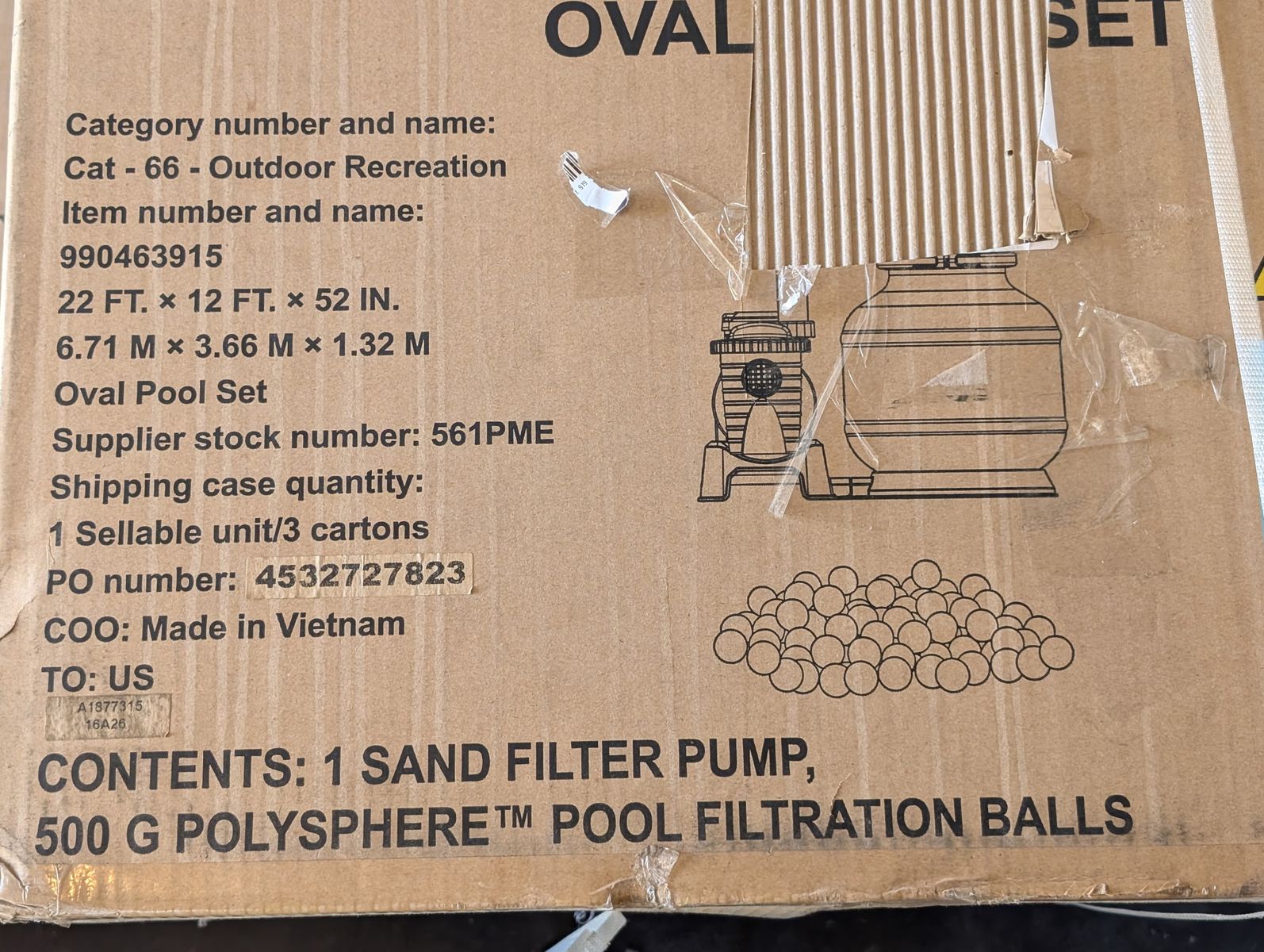 New in box Sand filter pump for Bestway Power Steel Above Ground Pool, L 22’ x W 12’ x H 52"