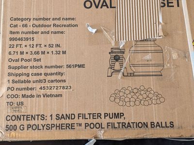 New in box Sand filter pump for Bestway Power Steel Above Ground Pool, L 22’ x W 12’ x H 52"